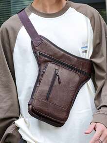 新款多功能男士 PU 腿包户外男士腿包多功能运动包便携腰包斜挎包万圣节圣诞礼物冬季圣诞包男士腰包 - 棕色 - 查看 5