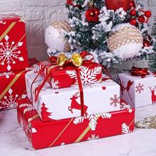 Giấy gói quà Giáng sinh hai mặt cỡ lớn 16,93x144,1 inch có họa tiết cây thông Noel, tuần lộc và bông tuyết - Lựa chọn hoàn hảo cho đồ thủ công DIY làm quà tặng ngày lễ., Giáng sinh - Đỏ - Xem 4