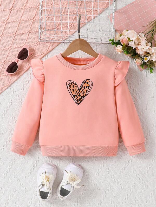 Maglietta casual semplice con maniche a cappuccio e stampa a cuore, adatta a ragazze, per autunno/inverno