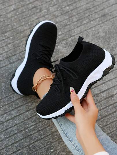 Women Sports Casual Shoes, Lightweight Soft Sole Sneakers, Low-Top Breathable Fitness Shoes