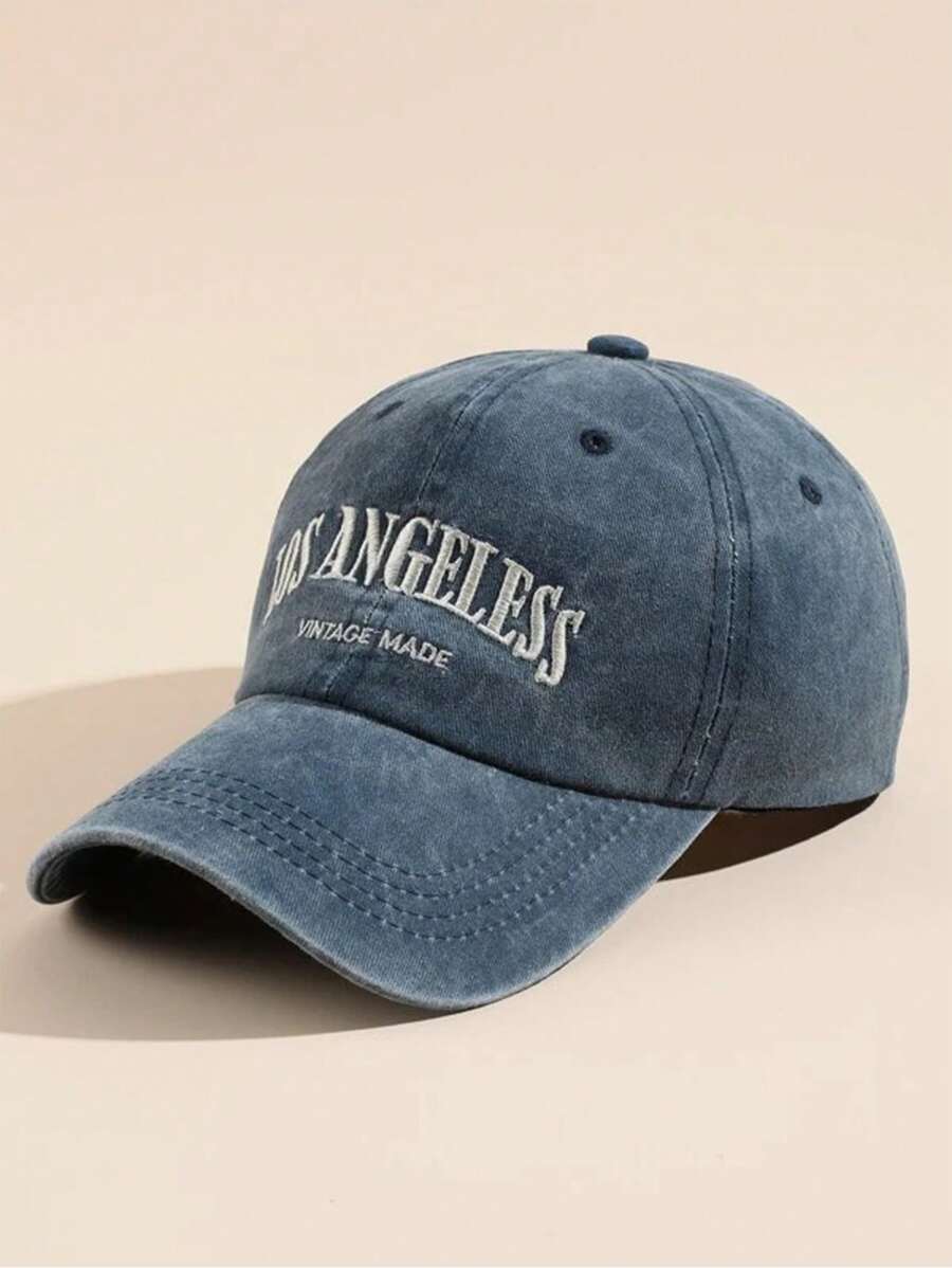 1 pieza Gorra de béisbol vintage con lavado azul con la letra "Los Ángeles" para Halloween - Azul Marino - Ver 1