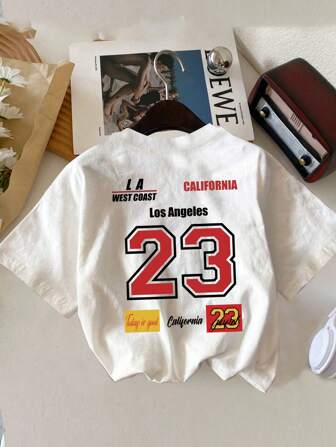 Young Boys Casual Fashion "Los Angeles California LA West Coast 23" Graphic Letter Print Crew Neck Short Sleeve T-Shirt