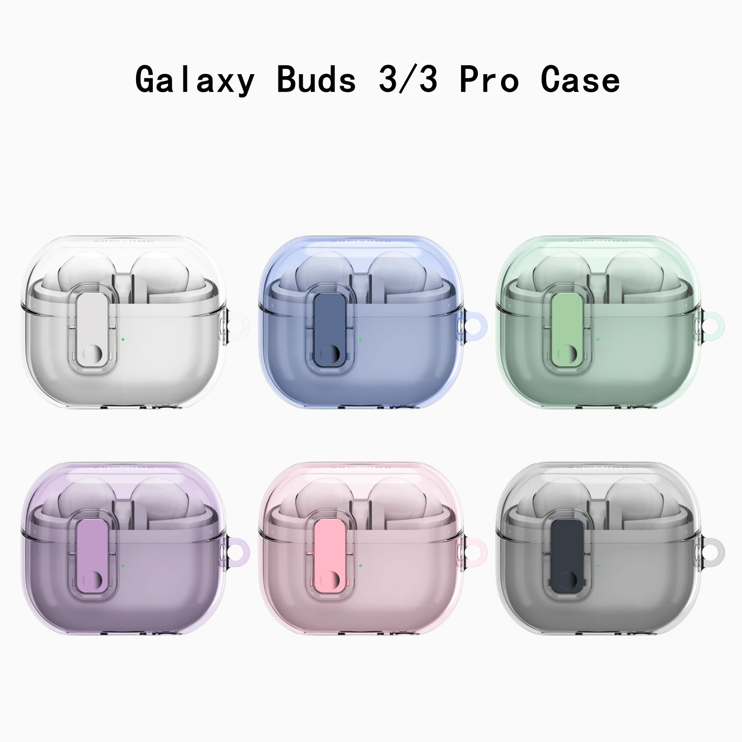 Apple 兼容三星 Galaxy Buds 3 手机壳和 Galaxy Buds 3 Pro 手机壳，全身防震软壳保护设计，带安全锁夹 - 彩色 - 查看 1