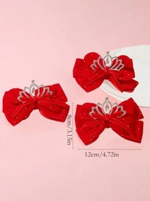 1 pieza Pasador de pelo con corona de rhinestone y lazo para niñas, adecuado para fiestas, uso diario, regalo