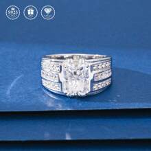 1pc S925 Sterling Silver 3.5 Carat 7*9mm Princess Cut Moissanite Men's Ring, VVSD Color, 0.3 Oz Luxury Brilliant Jewelry, Suitable For Weddings, Parties, Gifts For Friends And Family - Silver - View 5