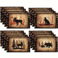 4pcs, Placemats, Rustic Wildlife Placemats With Deer, Wolf, Bear Designs, Polyester Heat Insulation Table Pads, Festive Dining Table Mats For Home & Holiday Events