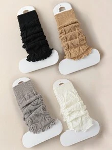 4pairs Women Floral Lace Ruffle Diamond Pattern Warm & Versatile Leg Warmers, Thick Winter Leg Warmers - Multicolor - View 2