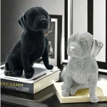 1 pieza Estatua de resina de Labrador Retriever sentado con cuentas, para amantes de los perros, decoración de sala de estar, obra de arte decorativo para el hogar, pieza central de escritorio, decoración de oficina, decoración de estantes, decoración de la habitación. Regalos de Halloween, Navidad. - Multicolor - Ver 1