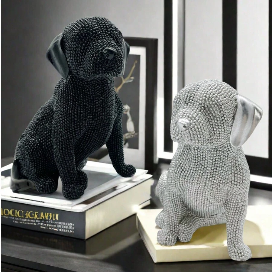 1 pieza Estatua de resina de Labrador Retriever sentado con cuentas, para amantes de los perros, decoración de sala de estar, obra de arte decorativo para el hogar, pieza central de escritorio, decoración de oficina, decoración de estantes, decoración de la habitación. Regalos de Halloween, Navidad. - Multicolor - Ver 1