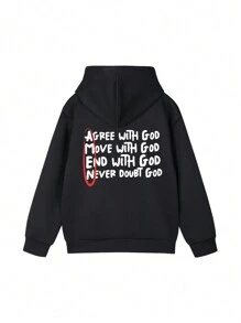 Tween Girl Faith Inspirational Sweatshirt - Plush Lined Warm Sweatshirt With "Agree With God, Move With God, End With God, Never Doubt God" Slogan Print, Suitable For Autumn/Winter - Black - View 2