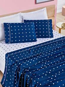 King/Queen/Double/Single 4-Piece Sheet Set Petit Polka Dot Percale 200 Thread Count Pillowcase With Drawstring Detail - Marinblå - Visa 1