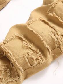 Men's Fashionable Fringe Elastic Skinny Jeans - Khaki - View 4