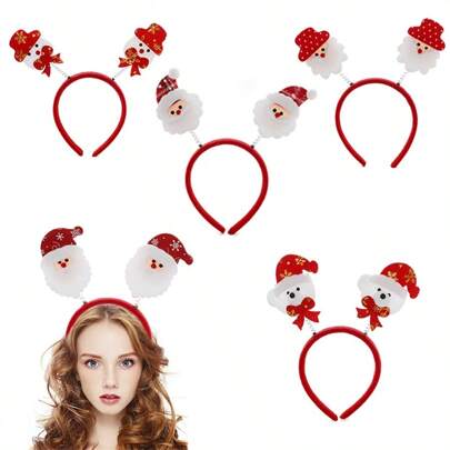 5pcs Random Style Christmas Reindeer Antler Headband Cute Head Accessories, Adult Santa/Snowman Hair Clips, Wholesale Gift,Christmas