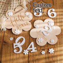 定制木质宝宝花朵形状里程碑卡片每月纪念卡片生日摄影配件作为家庭礼物出生礼物婴儿洗礼家庭装饰礼物冬夜礼物返校冬季礼物创意男孩女孩情人节 - 彩色 - 查看 12