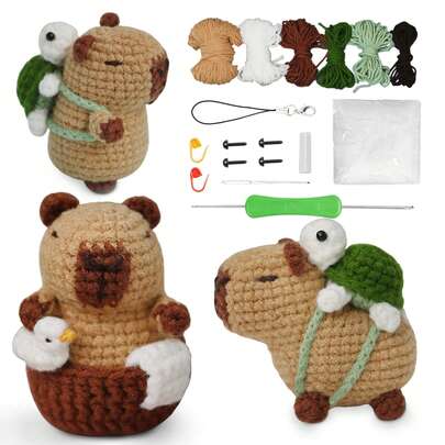 Capybara Crochet Kit, Cute Animal Crochet Kit Set, Christmas Gift, Crochet Kit For Beginners, Crochet Kit For Craft Lovers, Crochet Kit For Adults, DIY Crochet Kit Capybara And Tortoise, Hand Knitted Animal Creation Set (Tool Accessories With Random Colors)