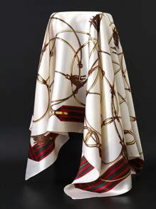 1pc 90*90cm Popular Anti-UV Headscarf Shawl, Muslim Unisex Outdoor Windproof Dust-Proof Hijab, Air-Conditioned Room Scarf, Thin Seasonal Chain Print Colored Square Bandana Scarves (Blue, Green) - A - View 8