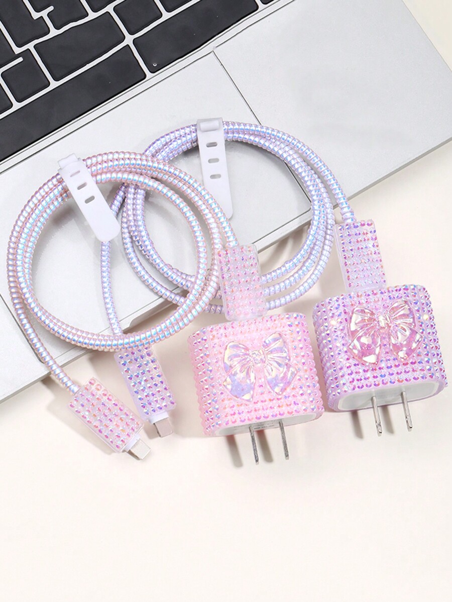 Sparkling Diamond Butterfly Charger Cable Protective Cover (5 Pieces