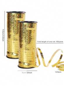 1/2/4 piezas Cinta metálica láser de 100 pies, Cuerda para globos - Dorado - Ver 4