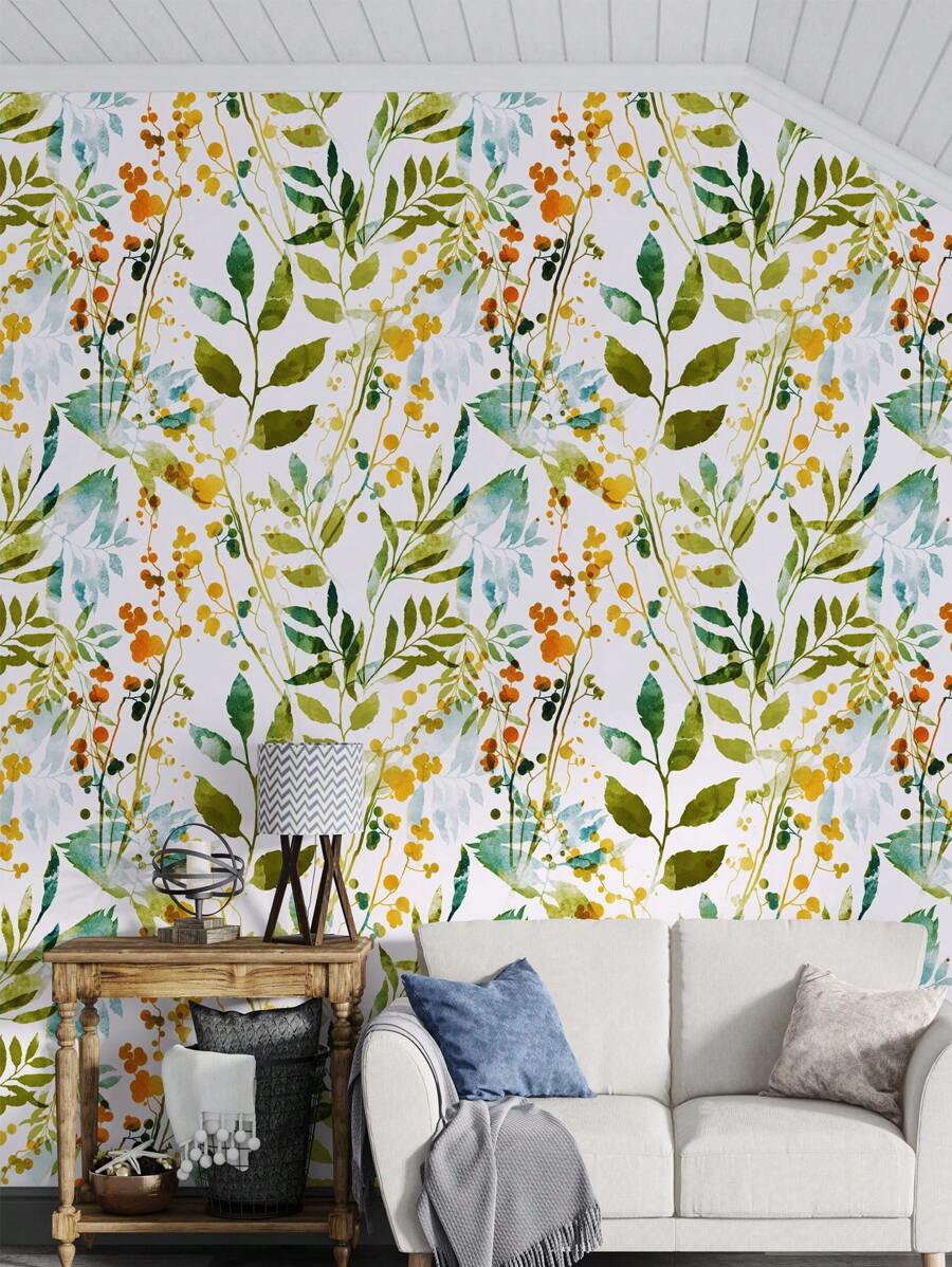 清新水彩艺术花卉撕贴壁纸，可移除墙贴，美丽的植物壁画家居装饰墙艺术墙装饰，翻新贴纸撕贴墙板，墙纸，壁纸，春季装饰品让您的家焕然一新，拉玛装饰贴纸