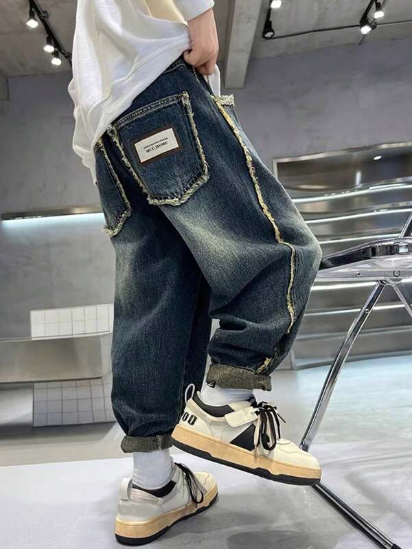 Tween Boy Fashion Distressed Washed Loose Casual Denim Jeans