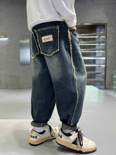 Quần Jeans Denim Rộng Rãi Thường Ngày Cho Bé Trai Tuổi Teen Thời Trang