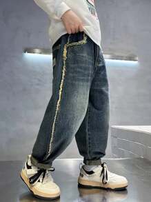 Tween Boy Fashion Distressed Washed Loose Casual Denim Jeans