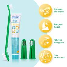 Nobleza - Set Higiene Dental para Perros, Dientes Perro para la Limpieza y el Cuidado Dental de los Perros, Previene la Placa y sarro, Crema Dental para Perros 73 g, Con Tres Cepillos de Dientes - Verde - Ver 2