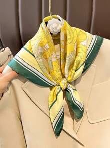 1 件丝绸印花多用途围巾、头带、发带，适合日常佩戴 - 黃色 - 查看 2