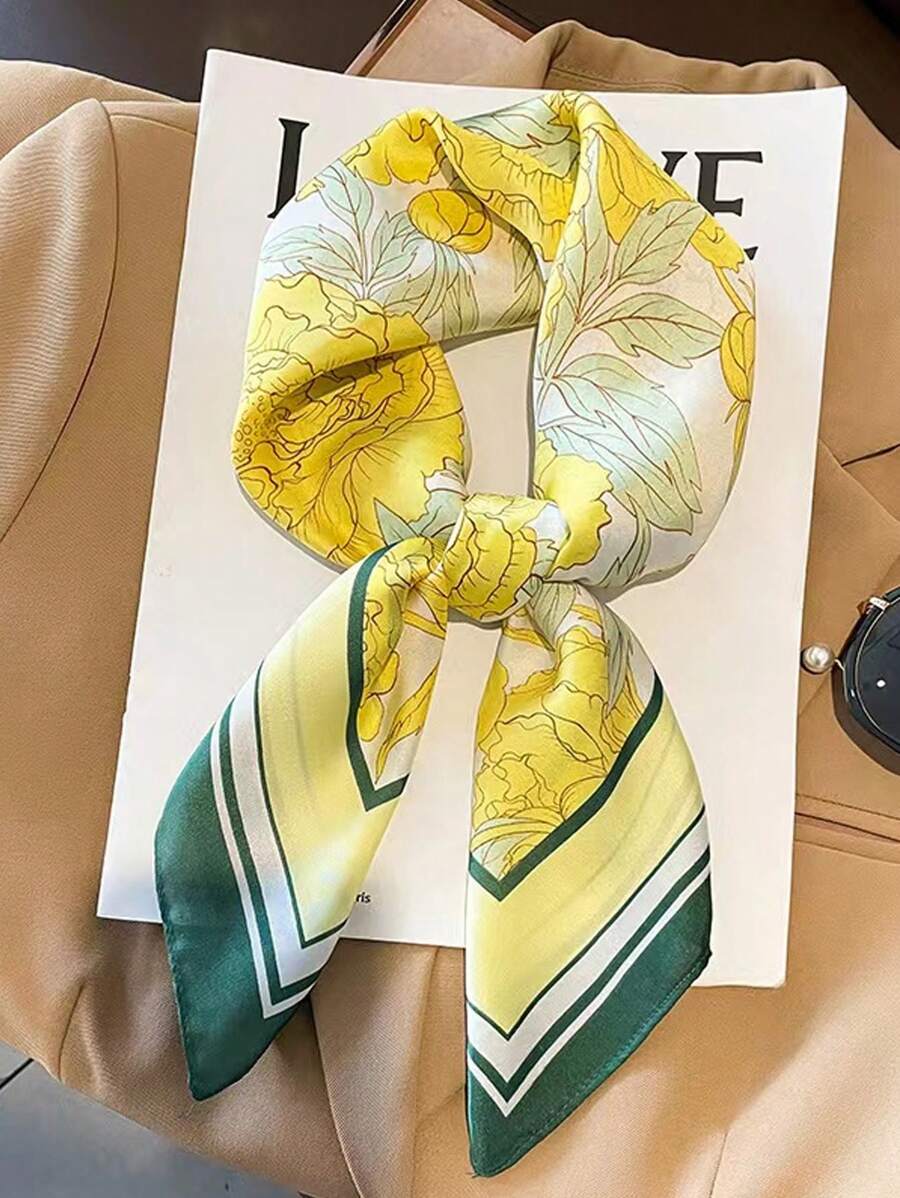 1 件丝绸印花多用途围巾、头带、发带，适合日常佩戴 - 黃色 - 查看 1