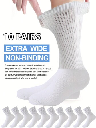 10 par bekväma diabetesfotledsstrumpor, unisex, lösa och icke-bindande, fukttransporterande, sömlös tå, skonsam hudvård, stretchiga för svullna eller skadade fötter, lämpliga för män och kvinnor, höst