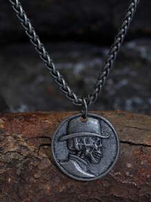 GuoShuang Fashionable and Popular Men Skull Pendant Necklace Alloy for Vacation and for a Stylish Look - Antique Silver - View 9