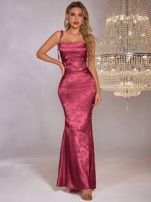 PARTHEA Vestido largo de satén jacquard con espalda descubierta y lazos cruzados