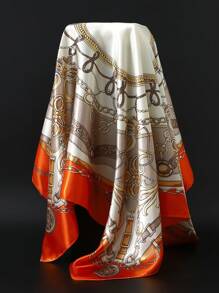 1pc 90*90cm Popular Anti-UV Headscarf Shawl, Muslim Unisex Outdoor Windproof Dust-Proof Hijab, Air-Conditioned Room Scarf, Thin Seasonal Chain Print Colored Square Bandana Scarves (Blue, Green) - A - View 7