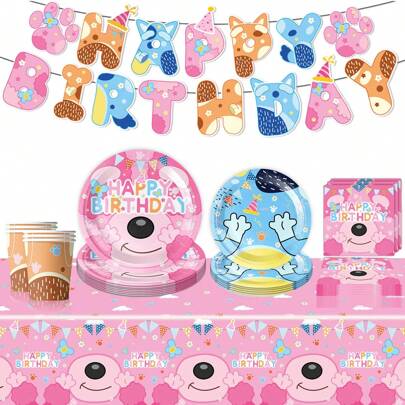 Blue Dog Pink Birthday Party Decoration Supplies - Blue-Y Plates And Napkins Party Decorations- Pink Paper Plates For Birthday Party Decorations.It's Me,Hi,I'm The Birthday,