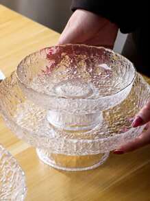 1pc锤纹玻璃水果盘家居客厅零食糖果盘干果盘创意零食盘圣诞礼物 - 無色 - 查看 7