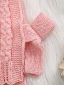 Baby Bowknot 3D Textured Knitted Vest Pullover, Casual For Spring & Summer - Pink - View 5