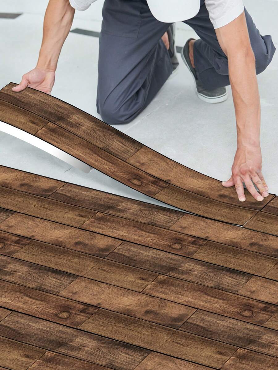 1入組自粘式PVC地板貼紙，磨損風格多色木紋防滑貼紙可拆卸剝離，適用於臥室，客廳，浴室，廚房防水翻新壁貼，家居裝飾