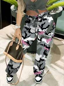 Women's Regular Loose Drawstring Waist Casual Camouflage Harem Pants - Multicolor - View 3