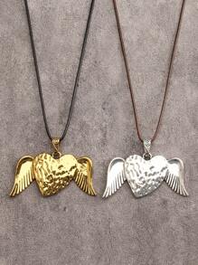 Multi-Layered Asymmetrical Heart-Inspired Distressed Style Pendant Necklace With Large Heart-Shaped Element, Gothic Hip-Hop Style Jewelry For Men And Women, Perfect For Daily Wear As Well As Festival Gifts Valentines,Mom,Mother,Mother's Day,Gift - Wax Rope Style - View 9