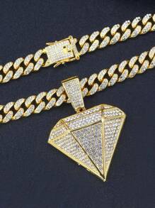 GuoShuang 1入組歐美嘻哈風格大3D三角形鑽石細節誇張嘻哈吊墜項鍊適合男士&女性 - 銀色 - 查看 4