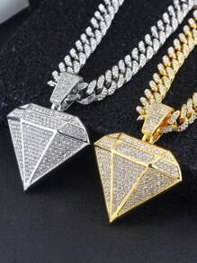 GuoShuang 1入組歐美嘻哈風格大3D三角形鑽石細節誇張嘻哈吊墜項鍊適合男士&女性 - 銀色 - 查看 1