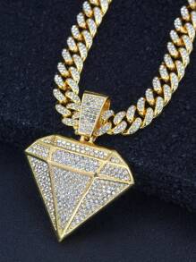 GuoShuang 1入組歐美嘻哈風格大3D三角形鑽石細節誇張嘻哈吊墜項鍊適合男士&女性 - 銀色 - 查看 5