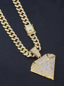 GuoShuang 1入組歐美嘻哈風格大3D三角形鑽石細節誇張嘻哈吊墜項鍊適合男士&女性 - 銀色 - 查看 8