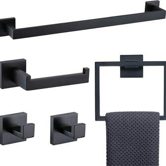 5 件套拉丝镍浴室毛巾杆套装浴室配件五金套装包括毛巾杆毛巾环衣帽钩和带架子的卫生纸架。壁挂式不锈钢