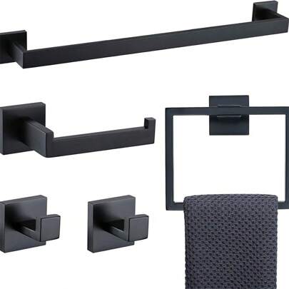 5pcs Brushed Nickel Bathroom Towel Bar Set Bathroom Accessories Hardware Set Including Towel Bar Towel Ring Coat Hook And Toilet Paper Holder With Shelf. Wall Mounted Stainless Steel