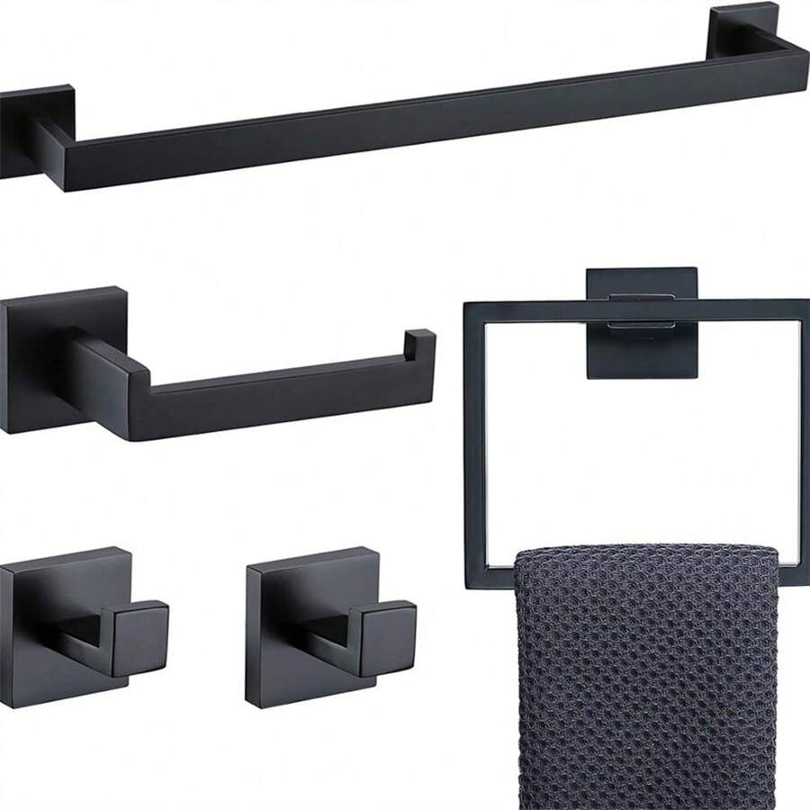 5pcs Brushed Nickel Bathroom Towel Bar Set Bathroom Accessories Hardware Set Including Towel Bar Towel Ring Coat Hook And Toilet Paper Holder With Shelf. Wall Mounted Stainless Steel Bathroom Accessories Bathroom Tools - Multicolor - View 1