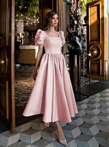 少女蝴蝶结后背深 V 领公主裙，适合复活节、生日派对、花童、婚礼、舞会礼服、派对节日场合 - 淺粉色 - 查看 4