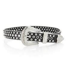 Women's Y2K Crystal Rhinestone Studded Leather Belt, Wide Sparkling Alloy Buckle Fashion Punk Crystal Eyelet Decor Versatile Belt - 3.8 Edge Beads Are Eye-catching - View 7