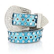 Women's Y2K Crystal Rhinestone Studded Leather Belt, Wide Sparkling Alloy Buckle Fashion Punk Crystal Eyelet Decor Versatile Belt - 3.8 Edge Beads Are Eye-catching - View 5