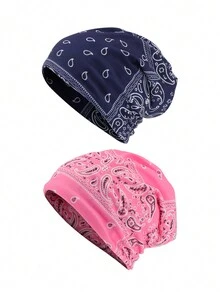 Bộ 2 chiếc/bộ in liền mạch Mũ len có thể đảo ngược, Một kích thước phù hợp với tất cả, dùng cho mũ lưỡi trai, khăn quàng cổ, quấn đầu - A - Xem 6